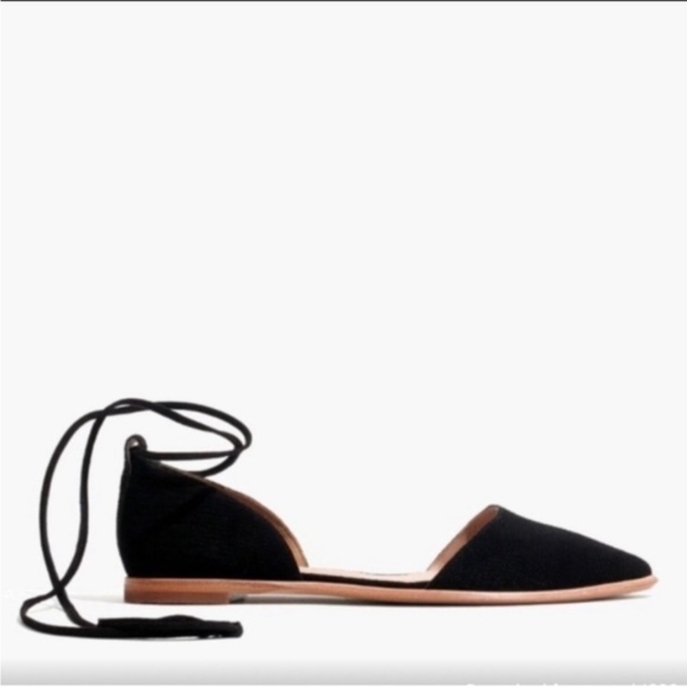 Madewell Arielle D’ Orsay Black Suede Ankle Lace Flat